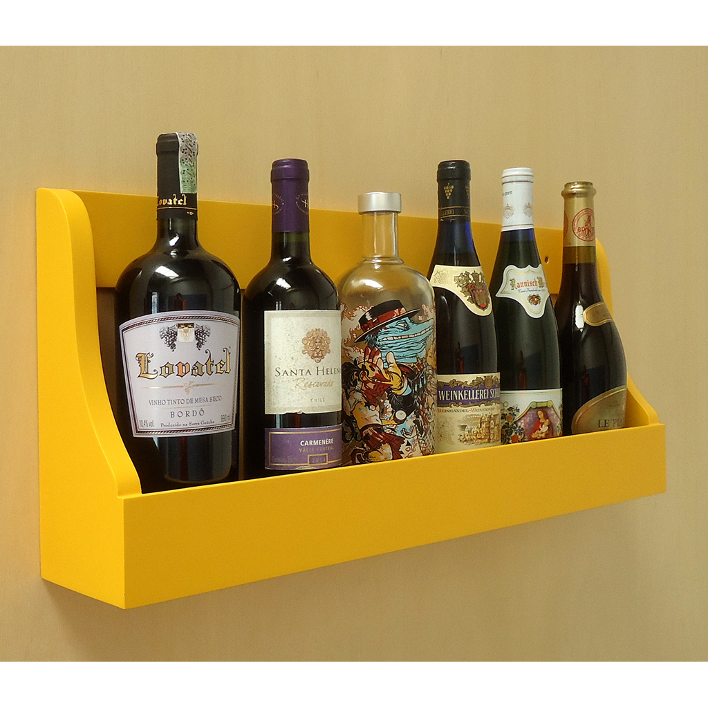 Prateleira Adega Suporte de Parede Decorativo para Vinhos e Bebidas - Amarelo Laca