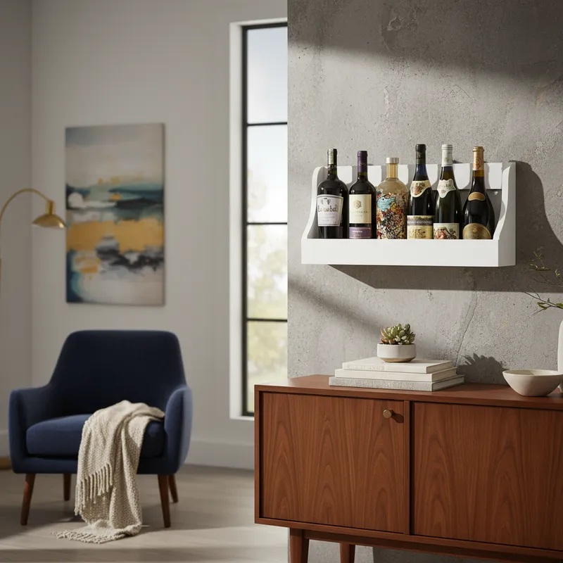 Prateleira Adega Suporte de Parede Decorativo para Vinhos e Bebidas - Branco Laca