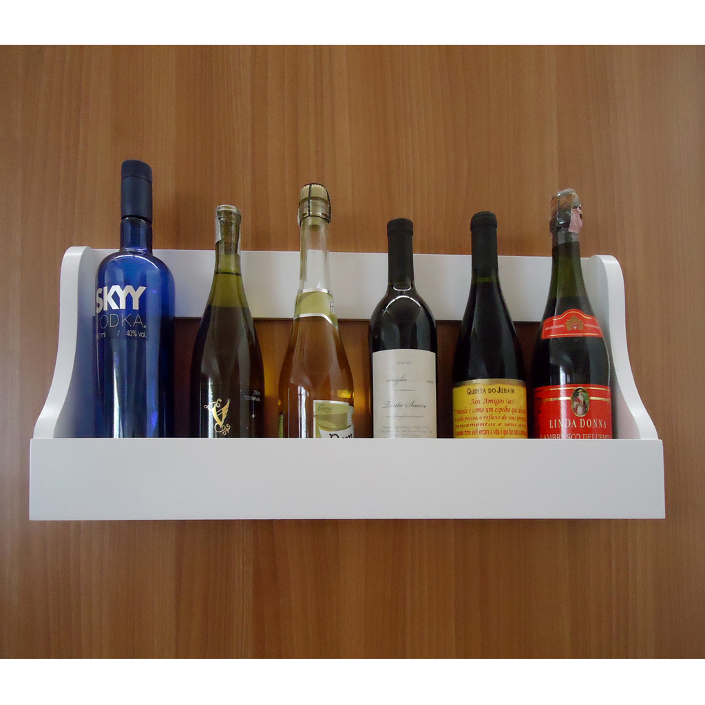 Prateleira Adega Suporte de Parede Decorativo para Vinhos e Bebidas - Branco Laca