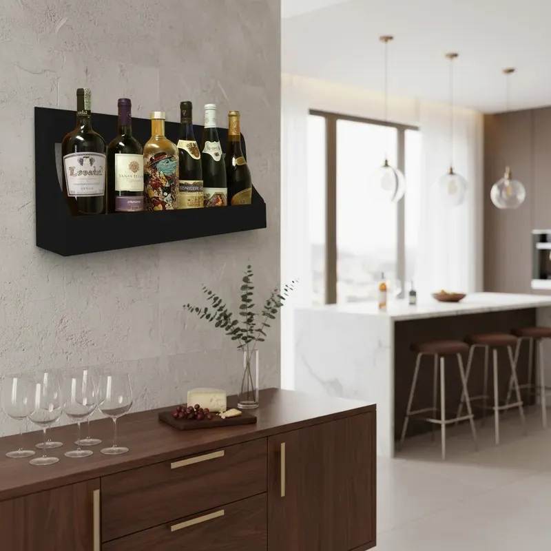 Prateleira Adega Suporte de Parede Decorativo para Vinhos e Bebidas - Preto Laca