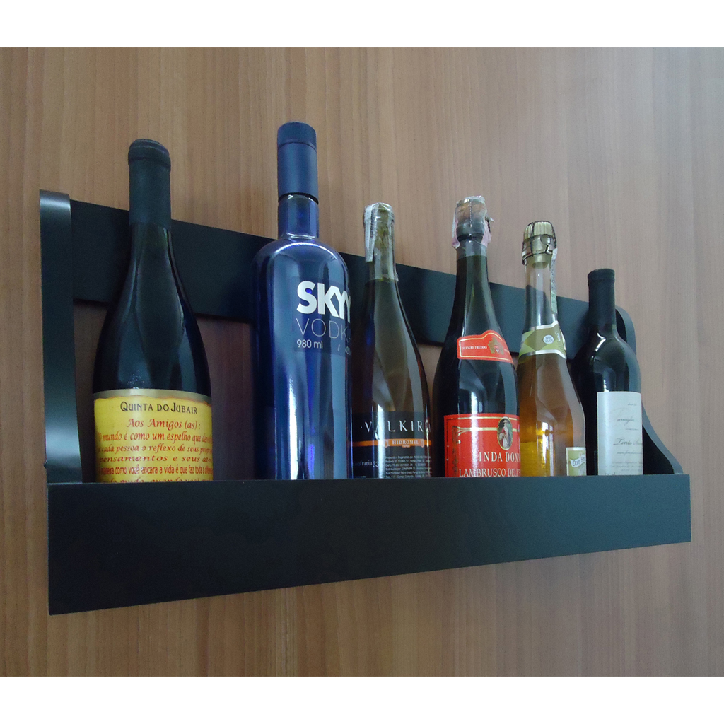 Prateleira Adega Suporte de Parede Decorativo para Vinhos e Bebidas - Preto Laca