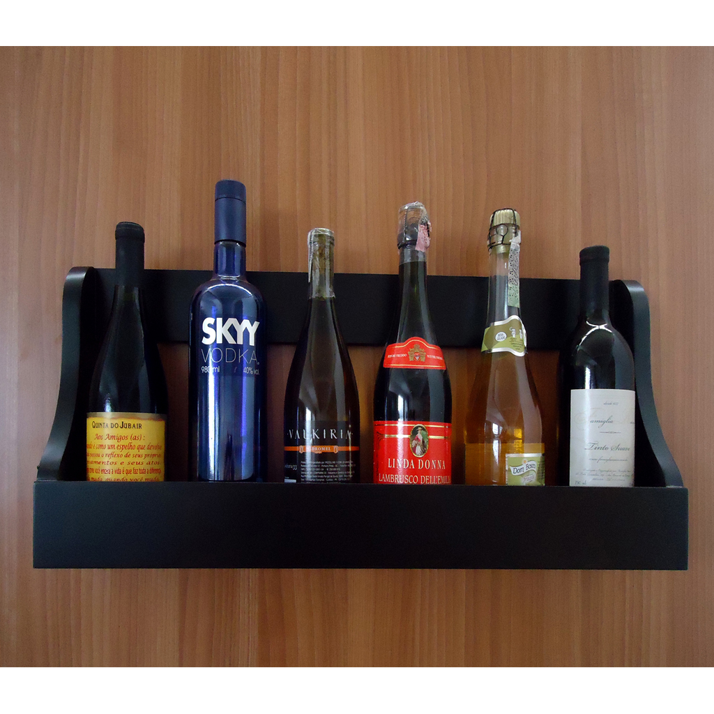 Prateleira Adega Suporte de Parede Decorativo para Vinhos e Bebidas - Preto Laca