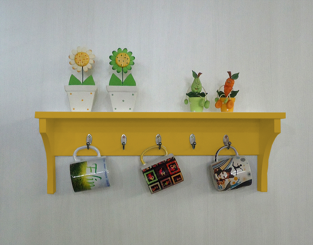 Prateleira Cabideiro Suporte Porta Canecas Utensílios de Cozinha Mochilas Bolsas - Amarelo Laca