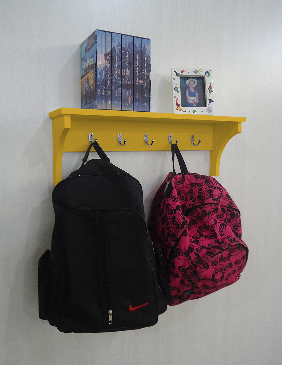 Prateleira Cabideiro Suporte Porta Canecas Utensílios de Cozinha Mochilas Bolsas - Amarelo Laca