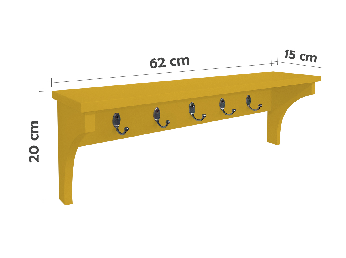 Prateleira Cabideiro Suporte Porta Canecas Utensílios de Cozinha Mochilas Bolsas - Amarelo Laca