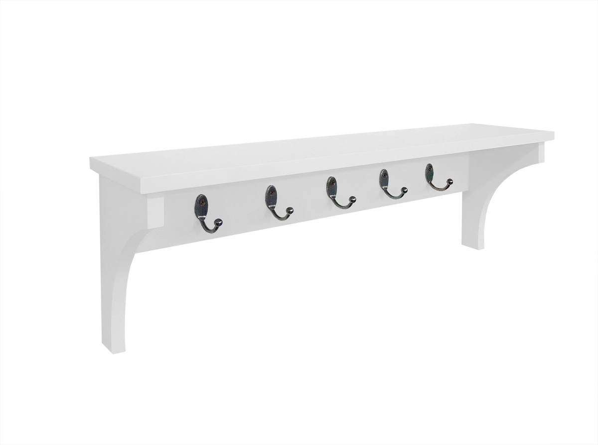 Prateleira Cabideiro Suporte Porta Canecas Utensílios de Cozinha Mochilas Bolsas - Branco Laca