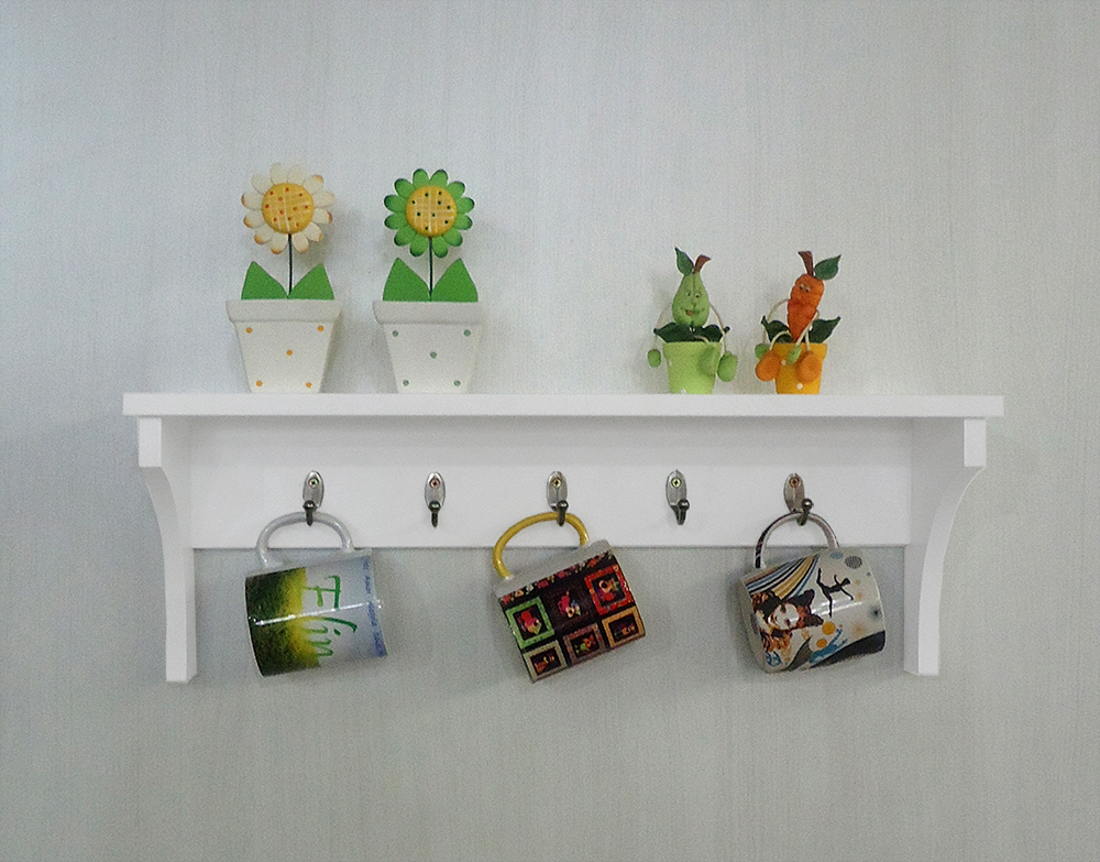 Prateleira Cabideiro Suporte Porta Canecas Utensílios de Cozinha Mochilas Bolsas - Branco Laca