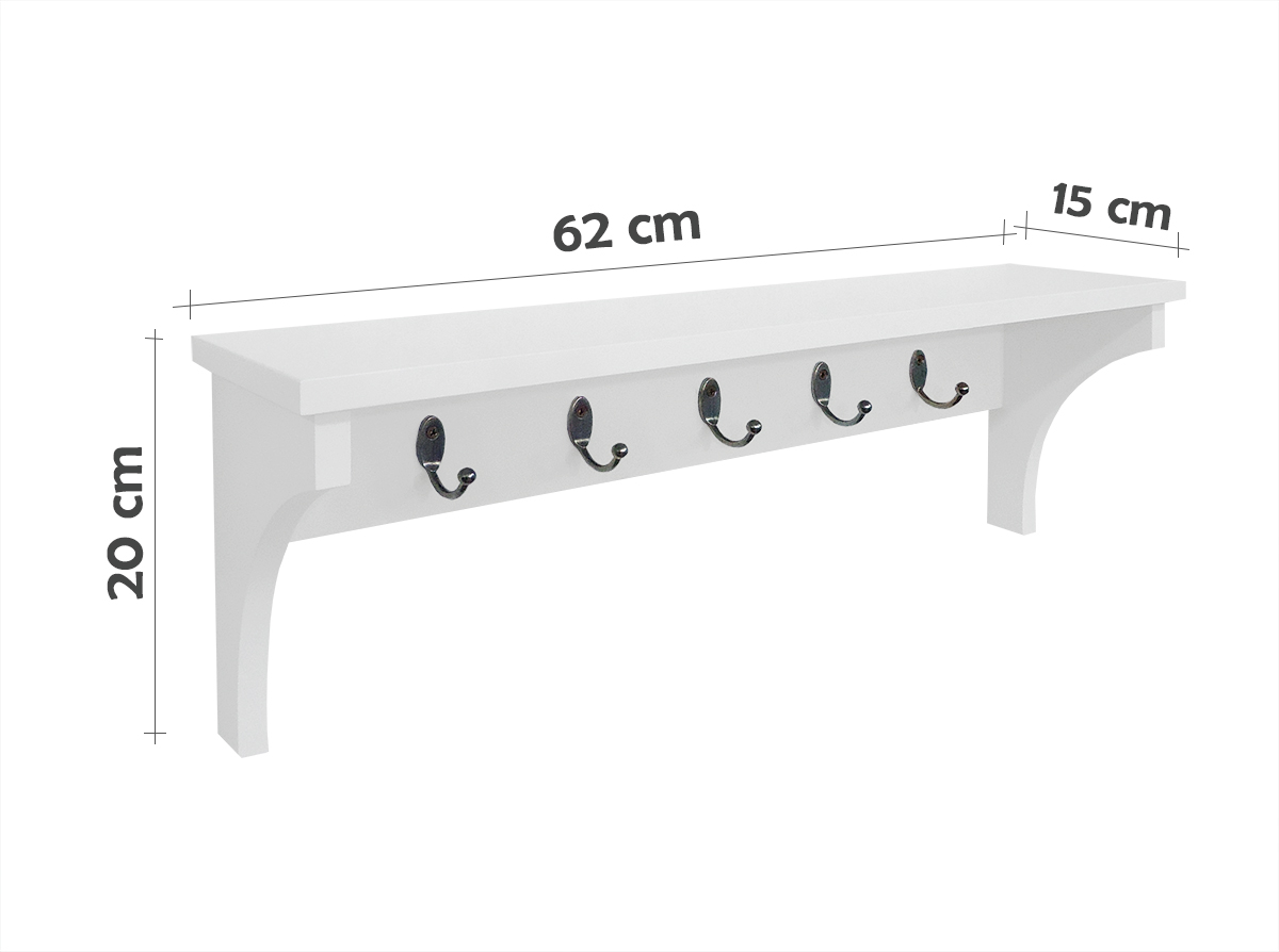 Prateleira Cabideiro Suporte Porta Canecas Utensílios de Cozinha Mochilas Bolsas - Branco Laca