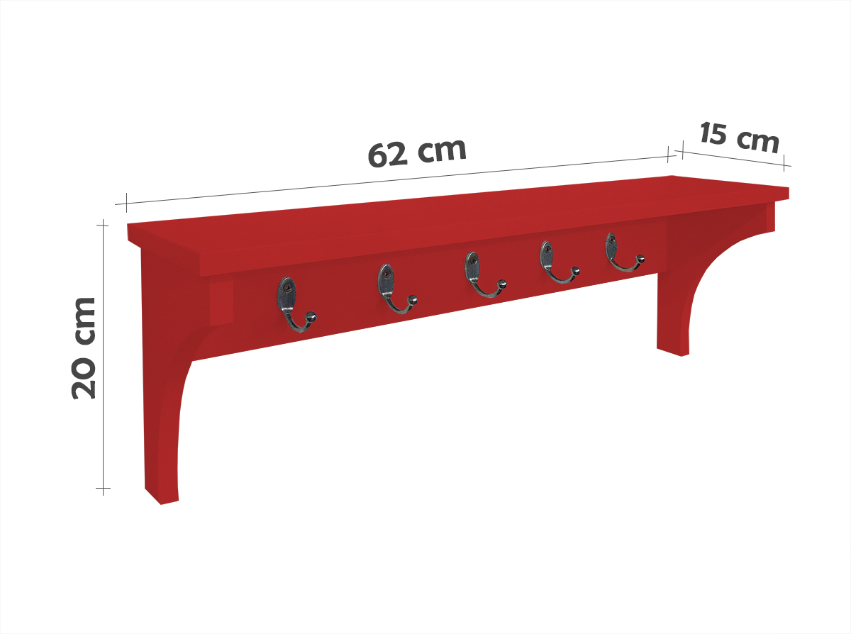 Prateleira Cabideiro Suporte Porta Canecas Utensílios de Cozinha Mochilas Bolsas - Vermelho Laca