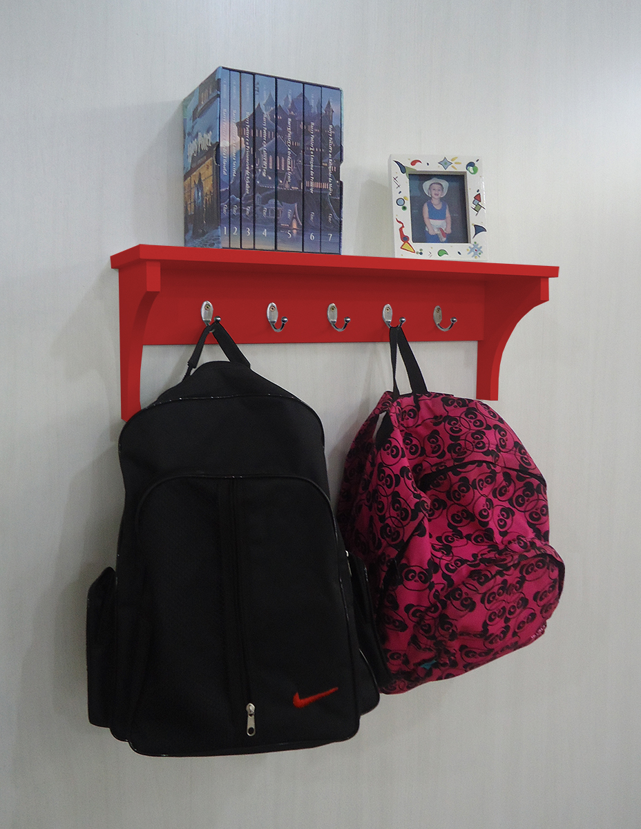 Prateleira Cabideiro Suporte Porta Canecas Utensílios de Cozinha Mochilas Bolsas - Vermelho Laca