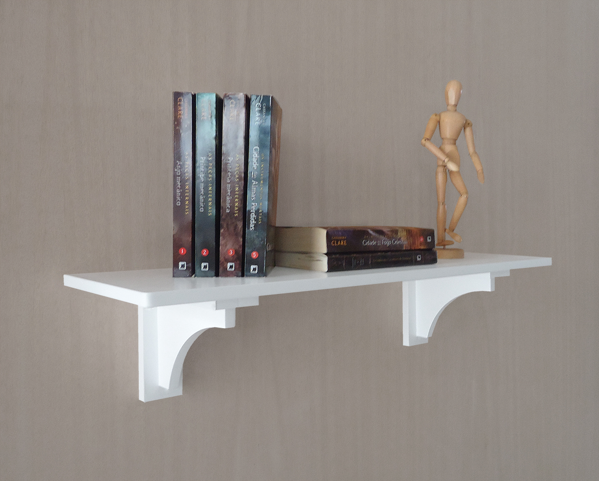 Prateleira Decorativa Suporte para Livros com Cantoneira Mão Francesa Branco Laca