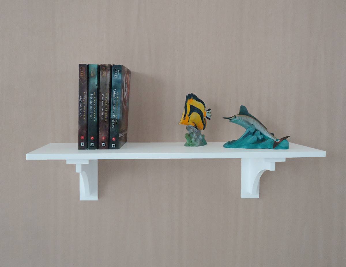 Prateleira Decorativa Suporte para Livros com Cantoneira Mão Francesa Branco Laca