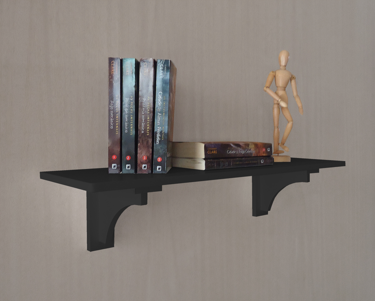 Prateleira Decorativa Suporte para Livros com Cantoneira Mão Francesa Preto Laca
