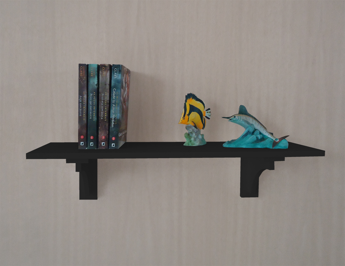 Prateleira Decorativa Suporte para Livros com Cantoneira Mão Francesa Preto Laca