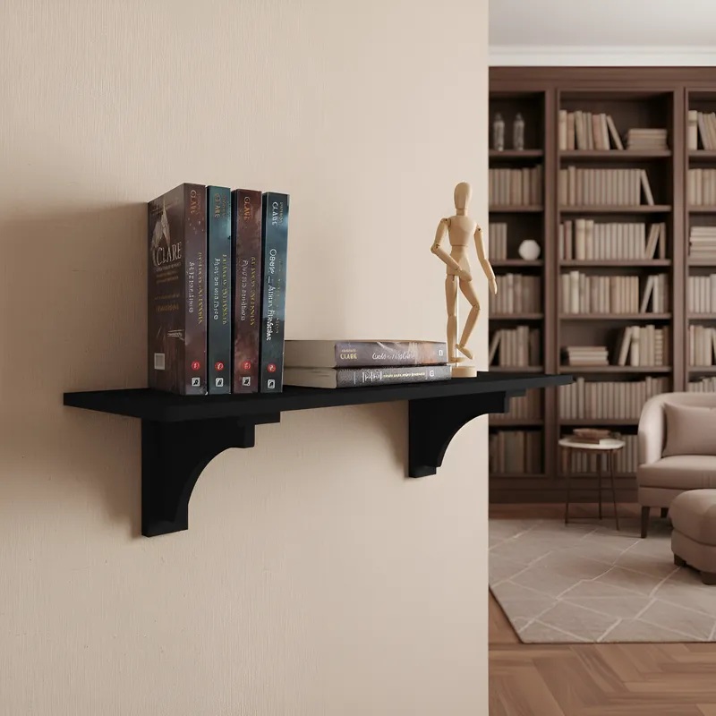 Prateleira Decorativa Suporte para Livros com Cantoneira Mão Francesa Preto Laca