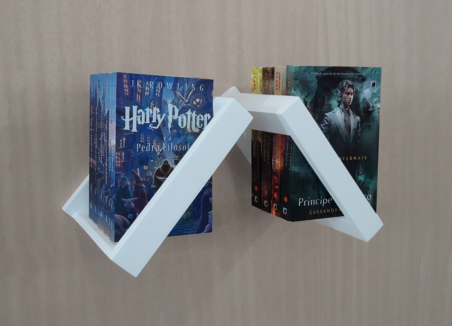 Prateleira Porta Livros Suporte Estante Nicho Decorativo 2 Peças Parede - Branco Laca