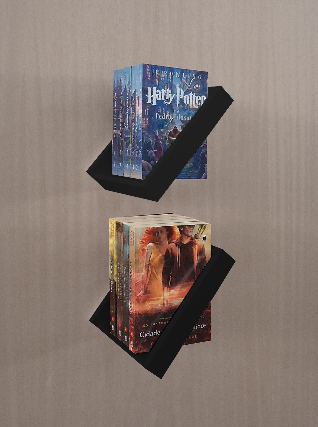 Prateleira Porta Livros Suporte Estante Nicho Decorativo 2 Peças Parede - Preto Laca
