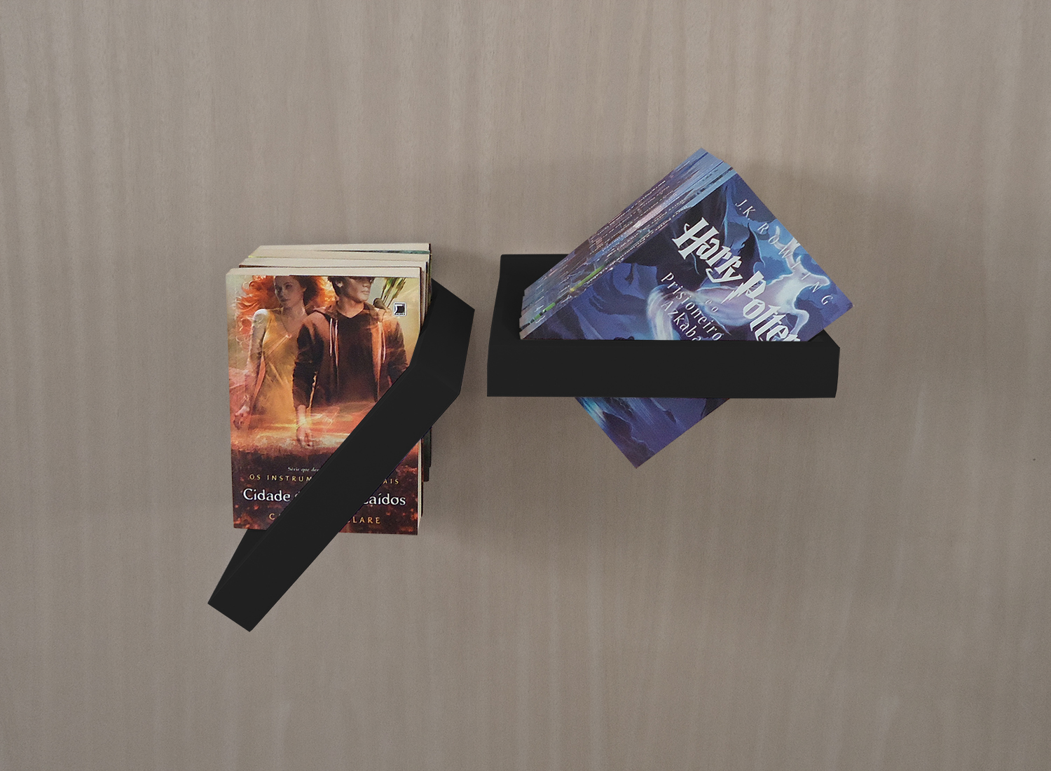 Prateleira Porta Livros Suporte Estante Nicho Decorativo 2 Peças Parede - Preto Laca