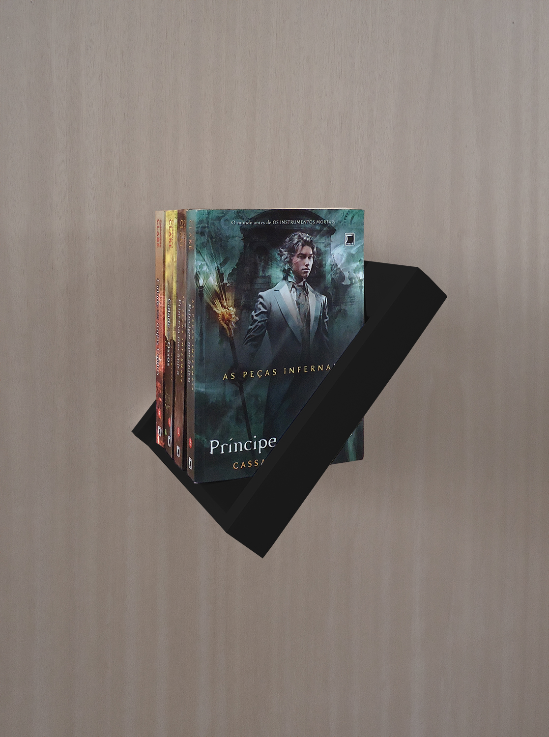 Prateleira Porta Livros Suporte Estante Nicho Decorativo 2 Peças Parede - Preto Laca