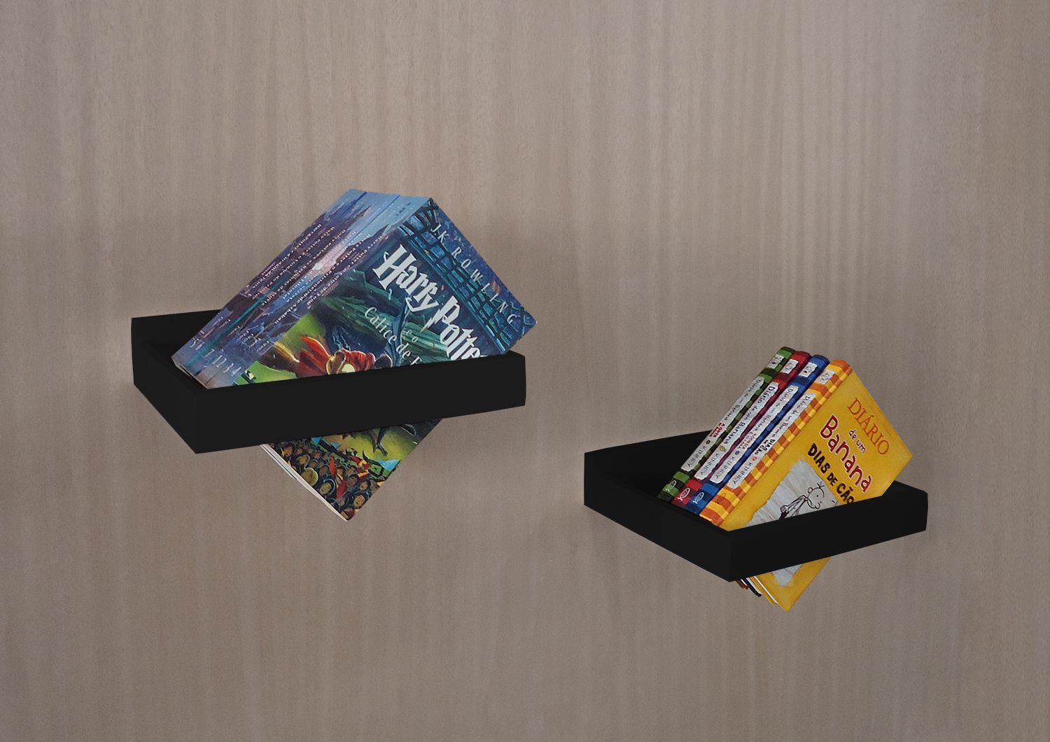 Prateleira Porta Livros Suporte Estante Nicho Decorativo 2 Peças Parede - Preto Laca