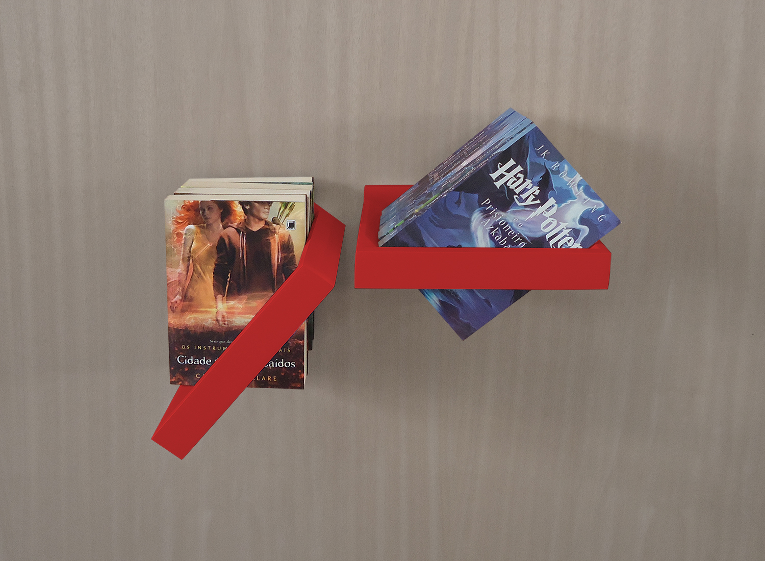 Prateleira Porta Livros Suporte Estante Nicho Decorativo 2 Peças Parede - Vermelho Laca