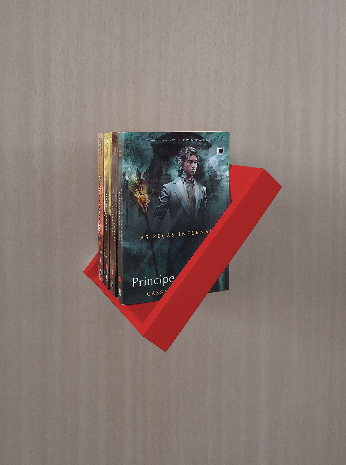 Prateleira Porta Livros Suporte Estante Nicho Decorativo 2 Peças Parede - Vermelho Laca