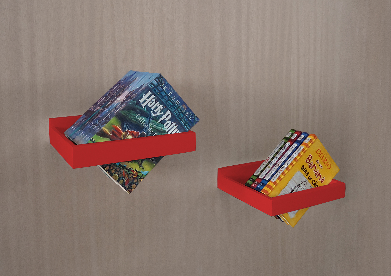 Prateleira Porta Livros Suporte Estante Nicho Decorativo 2 Peças Parede - Vermelho Laca