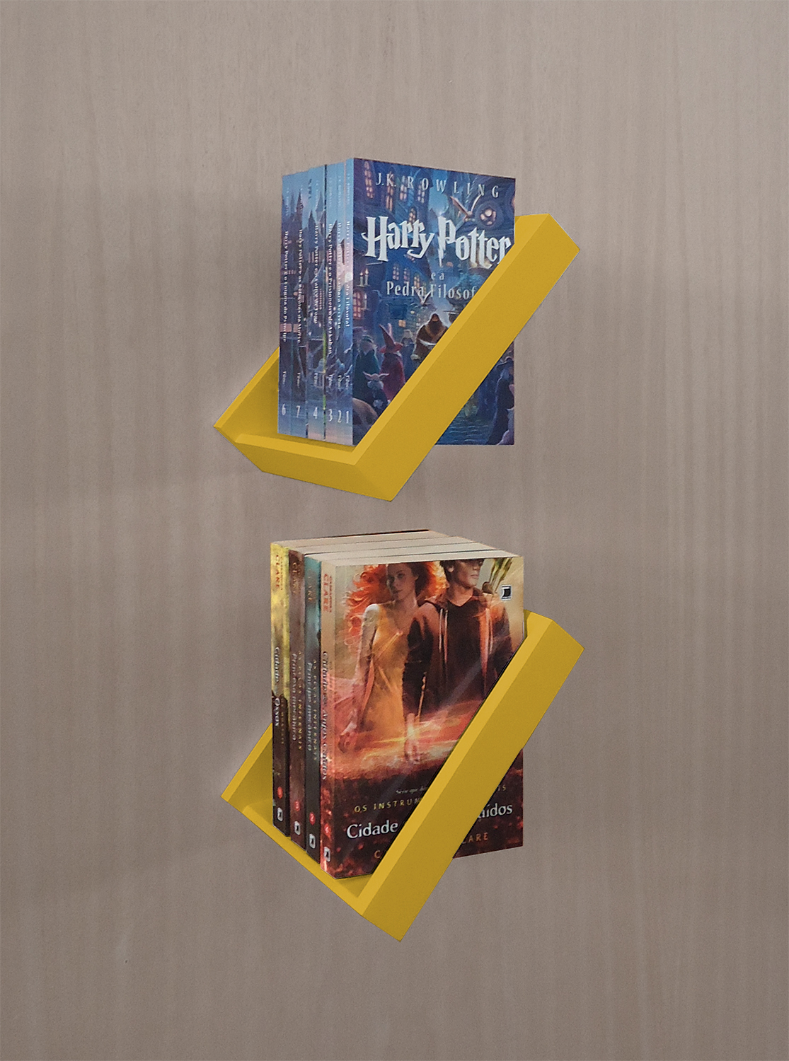Prateleira Porta Livros Suporte Estante Nicho Decorativo 2 peças Parede - Amarelo Laca
