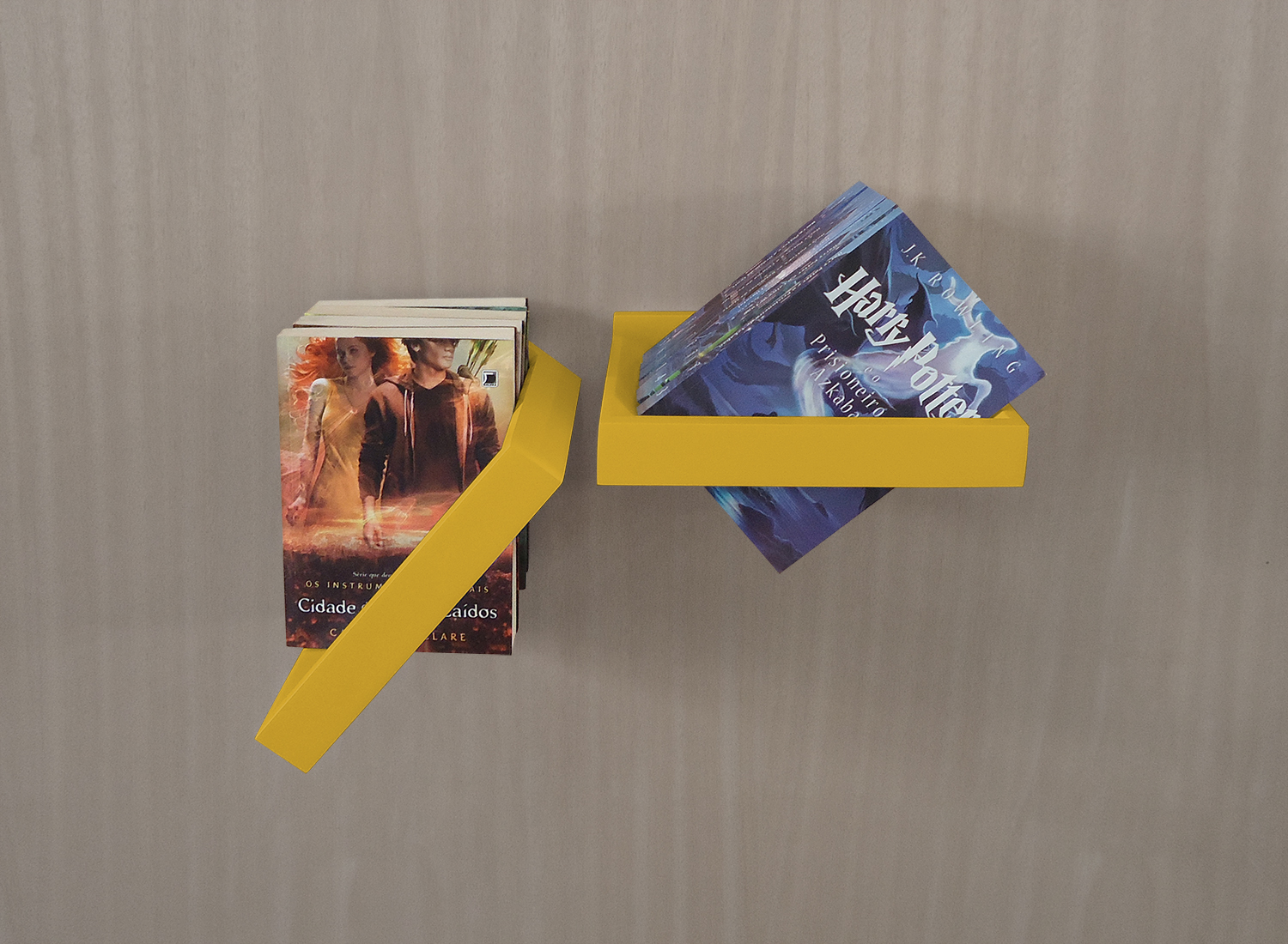 Prateleira Porta Livros Suporte Estante Nicho Decorativo 2 peças Parede - Amarelo Laca