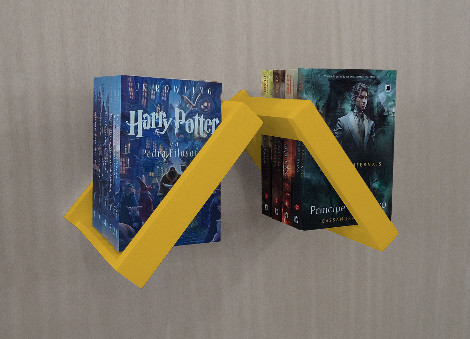 Prateleira Porta Livros Suporte Estante Nicho Decorativo 2 peças Parede - Amarelo Laca