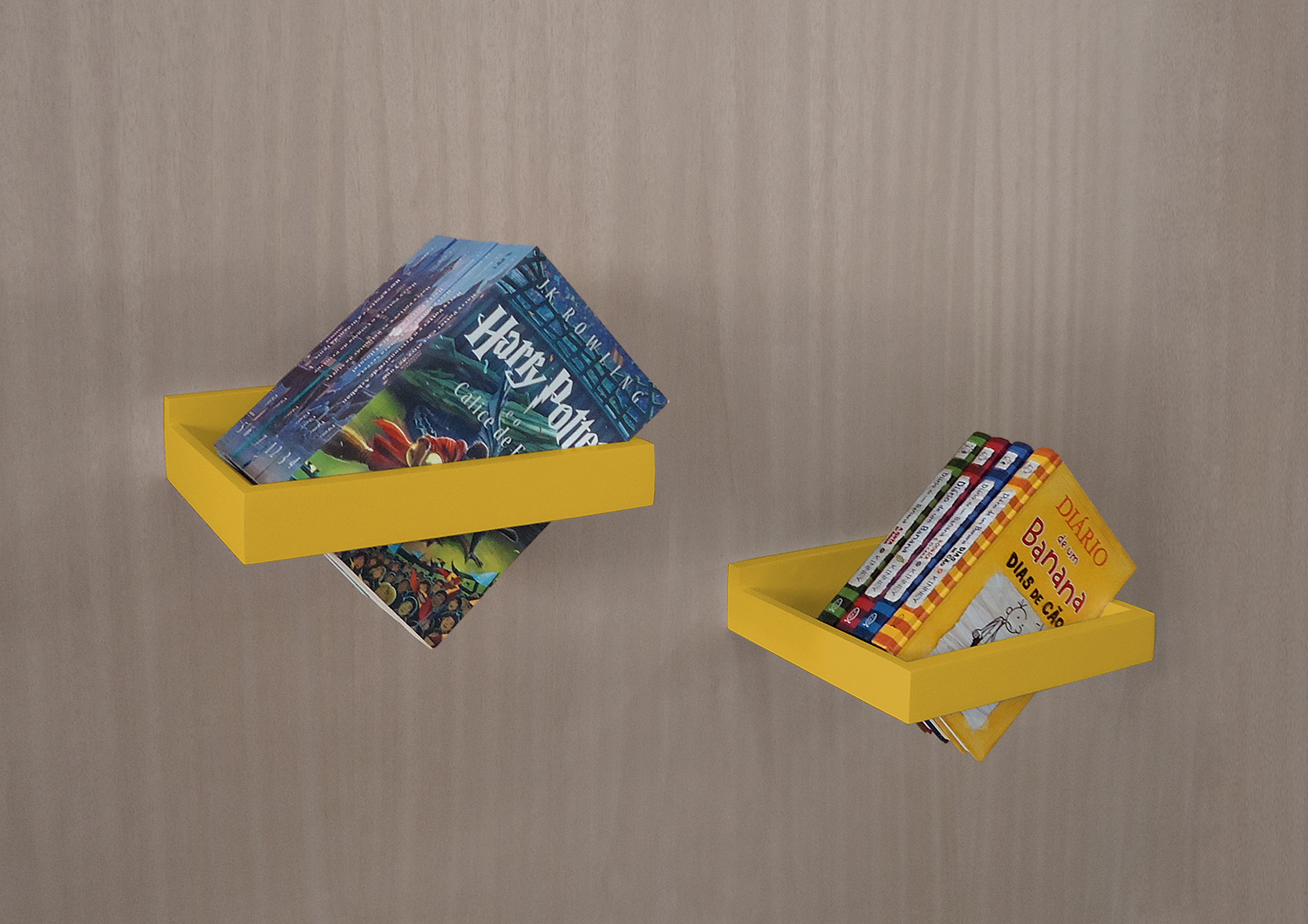 Prateleira Porta Livros Suporte Estante Nicho Decorativo 2 peças Parede - Amarelo Laca