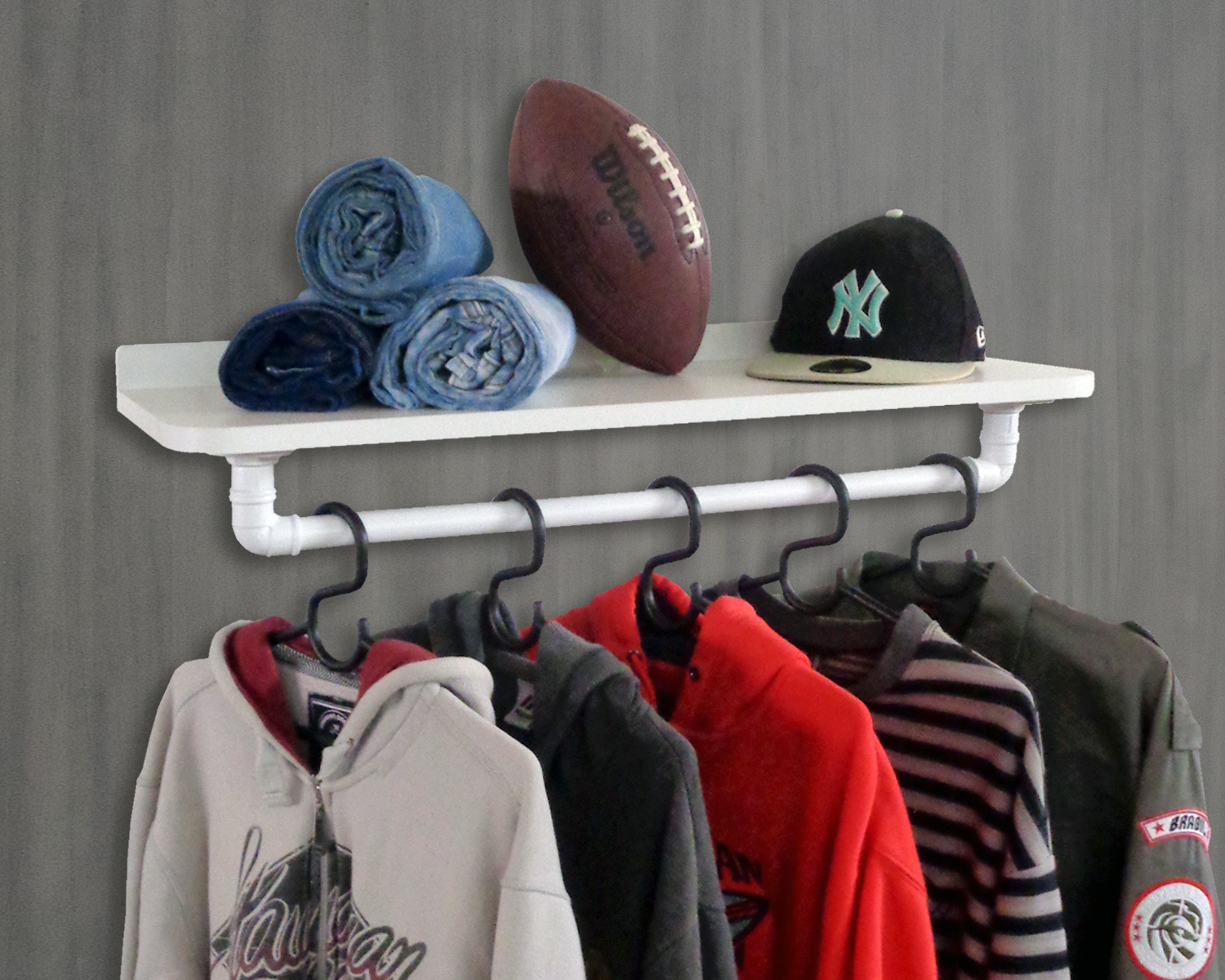 Prateleira Suporte Cabideiro de Parede Roupas e Acessórios Estilo Industrial - Branco Laca