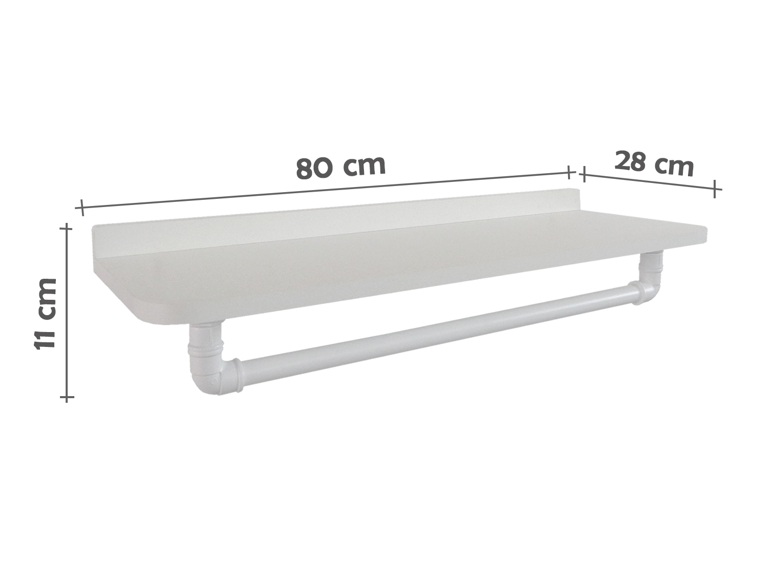 Prateleira Suporte Cabideiro de Parede Roupas e Acessórios Estilo Industrial - Branco Laca