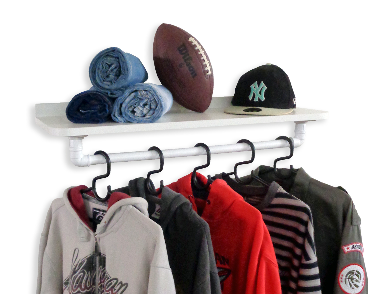 Prateleira Suporte Cabideiro de Parede Roupas e Acessórios Estilo Industrial - Branco Laca