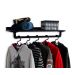 Prateleira Suporte Cabideiro de Parede Roupas e Acessórios Estilo Industrial - Preto Laca