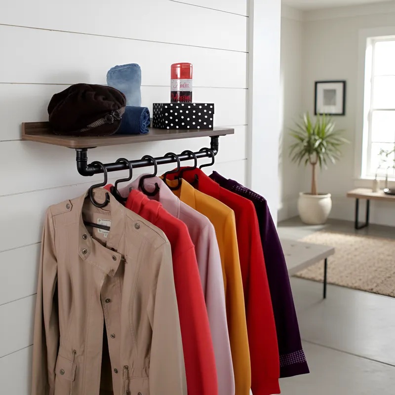 Prateleira Suporte Cabideiro de Parede Roupas e Acessórios Estilo Industrial - Versati