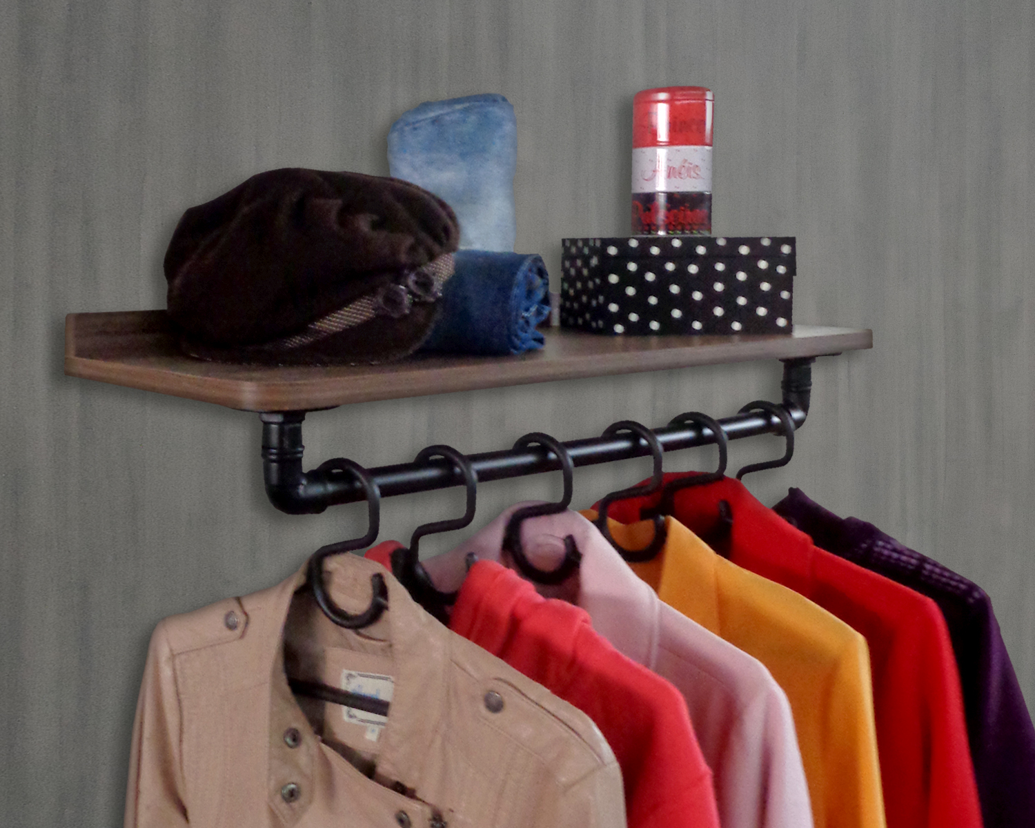 Prateleira Suporte Cabideiro de Parede Roupas e Acessórios Estilo Industrial - Versati