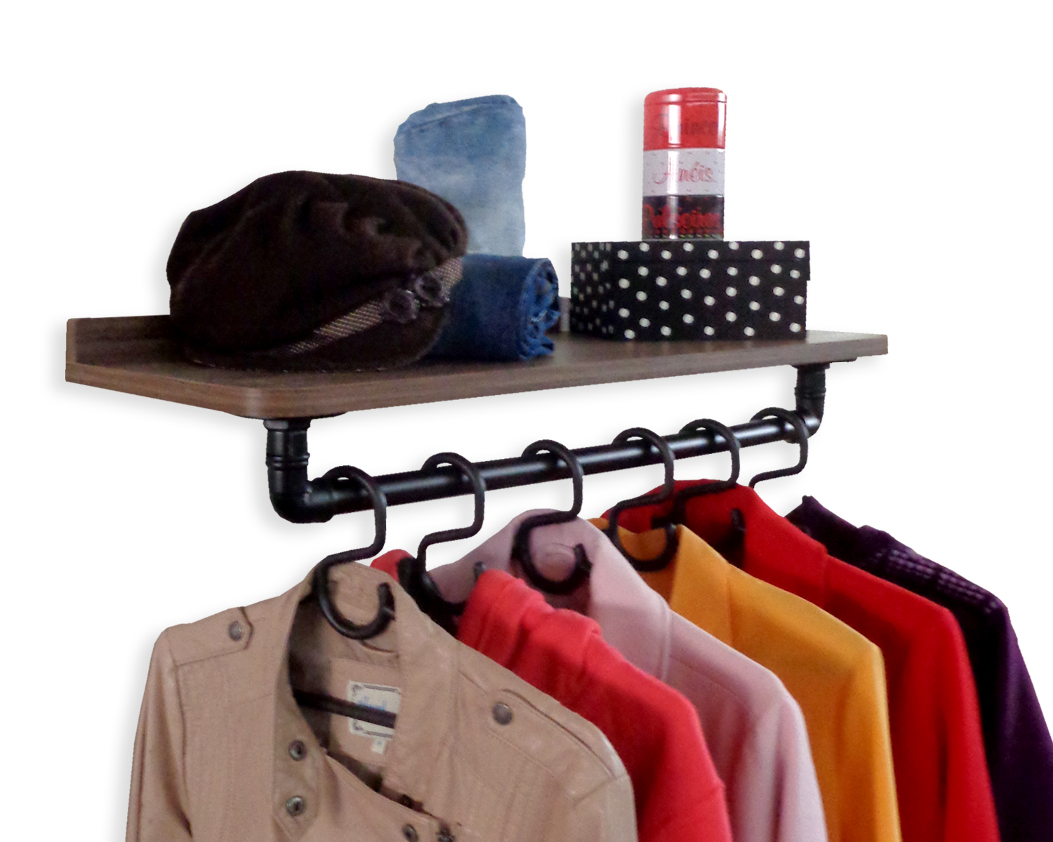 Prateleira Suporte Cabideiro de Parede Roupas e Acessórios Estilo Industrial - Versati