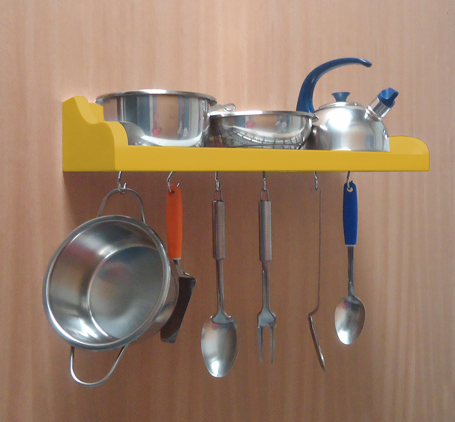 Prateleira Suporte Porta Panelas e Utensílios de Cozinha - Amarelo Laca