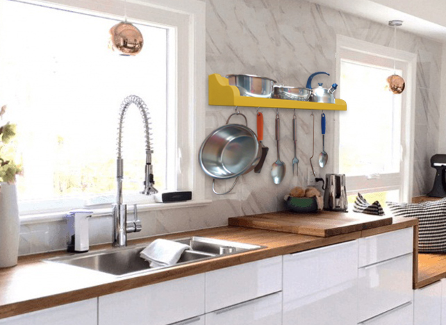 Prateleira Suporte Porta Panelas e Utensílios de Cozinha - Amarelo Laca