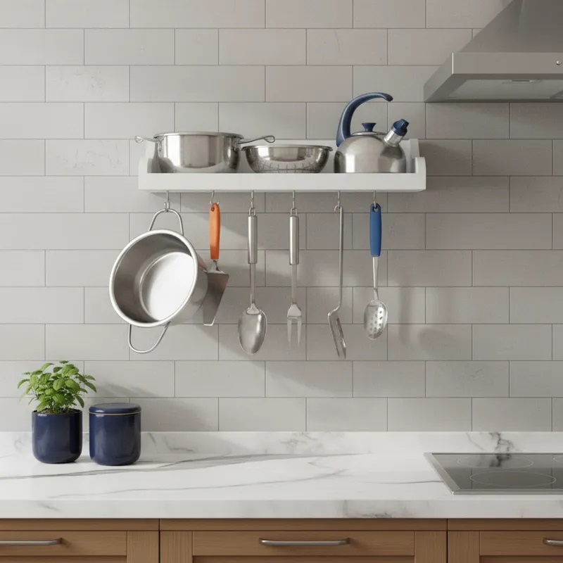 Prateleira Suporte Porta Panelas e Utensílios de Cozinha - Branco Laca