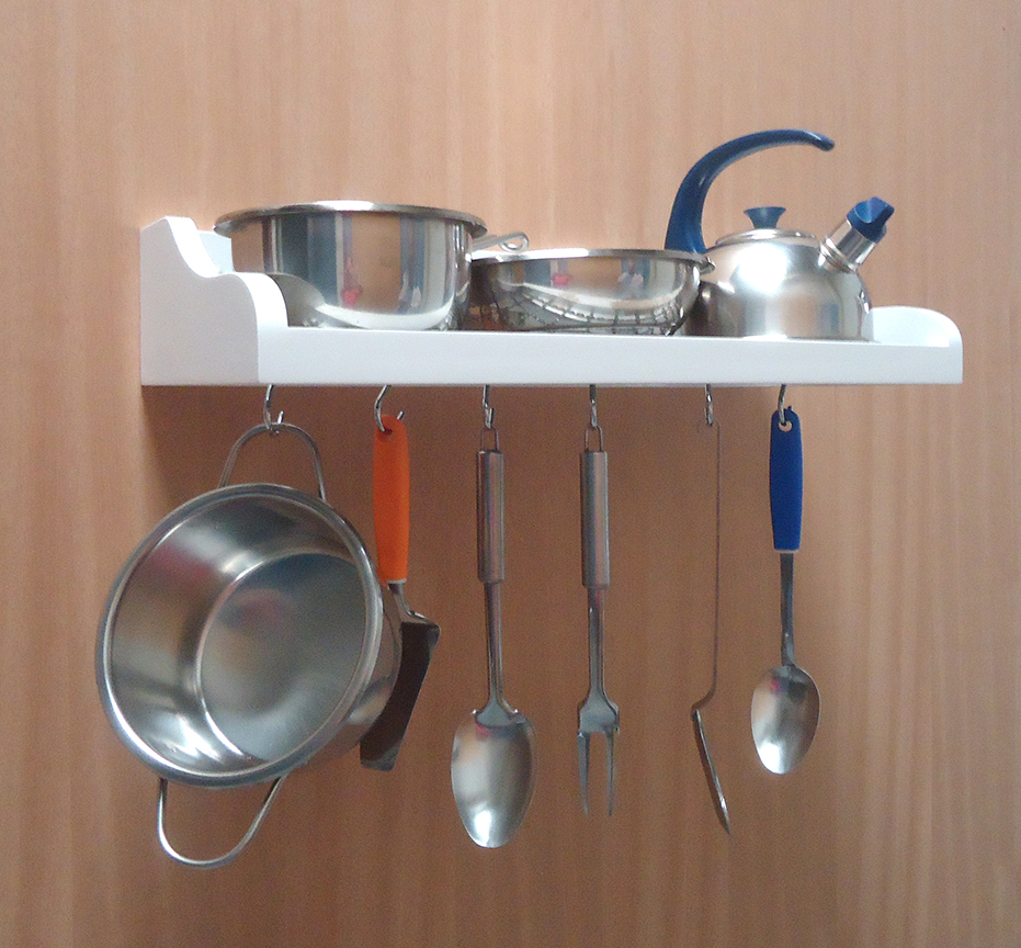 Prateleira Suporte Porta Panelas e Utensílios de Cozinha - Branco Laca