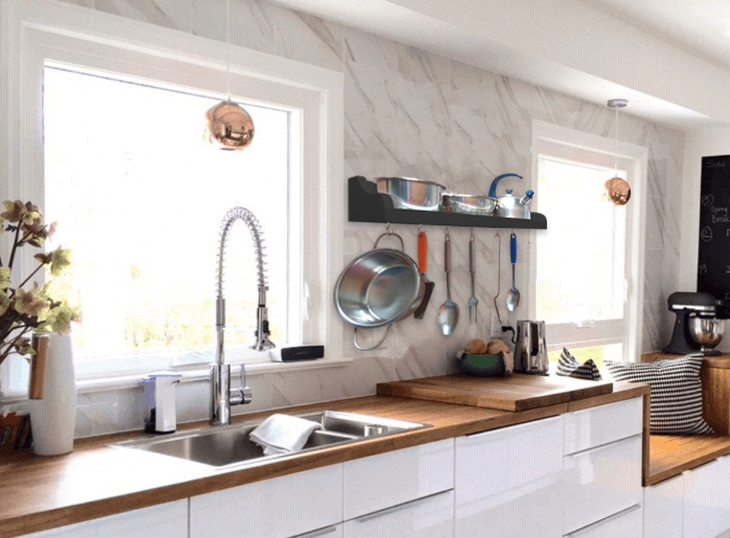 Prateleira Suporte Porta Panelas e Utensílios de Cozinha - Preto Laca