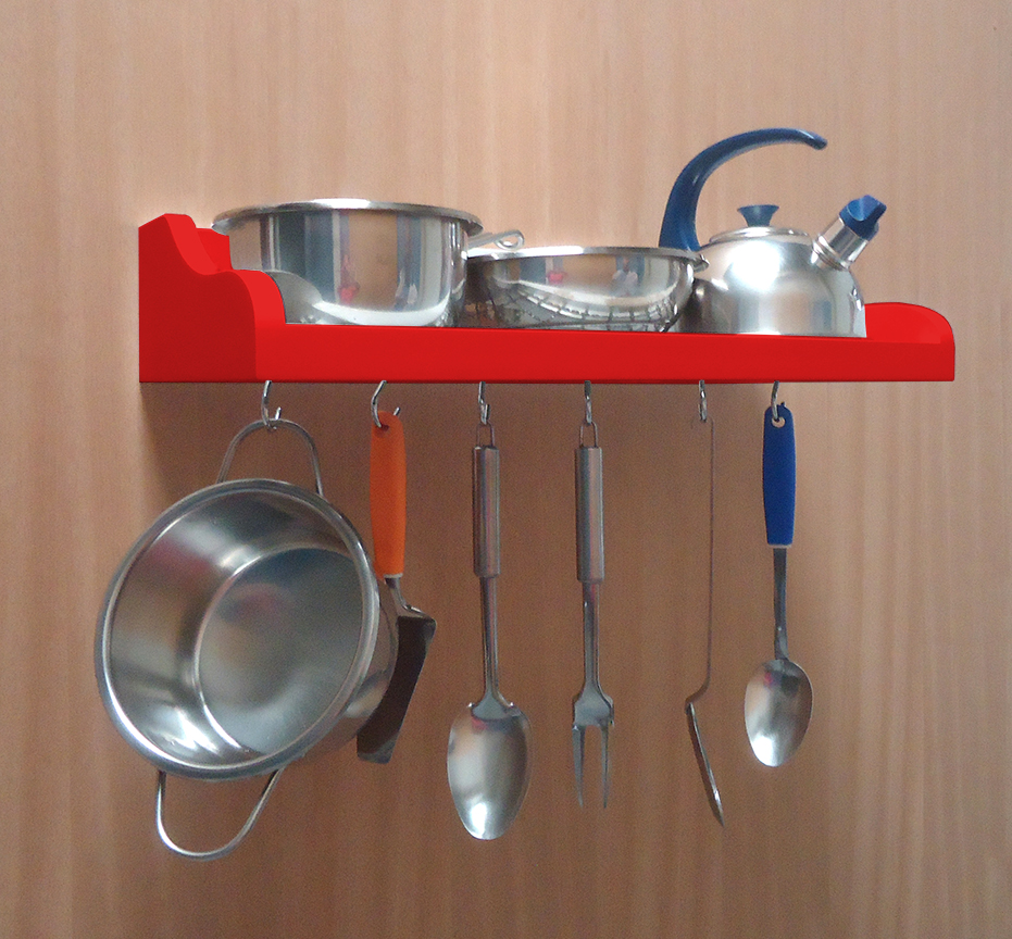 Prateleira Suporte Porta Panelas e Utensílios de Cozinha - Vermelho Laca