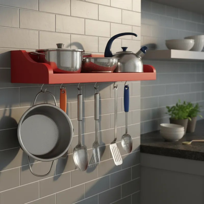 Prateleira Suporte Porta Panelas e Utensílios de Cozinha - Vermelho Laca