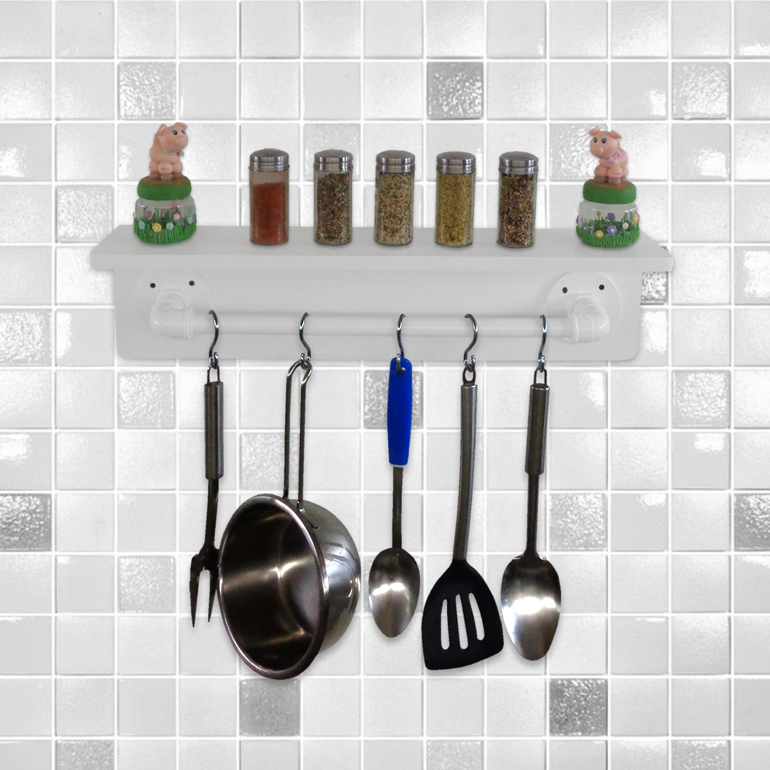Prateleira para Temperos e Suporte Utensílios e Panelas Cozinha Estilo Industrial Branco Laca
