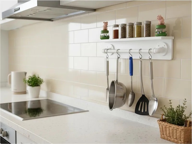 Prateleira para Temperos e Suporte Utensílios e Panelas Cozinha Estilo Industrial Branco Laca