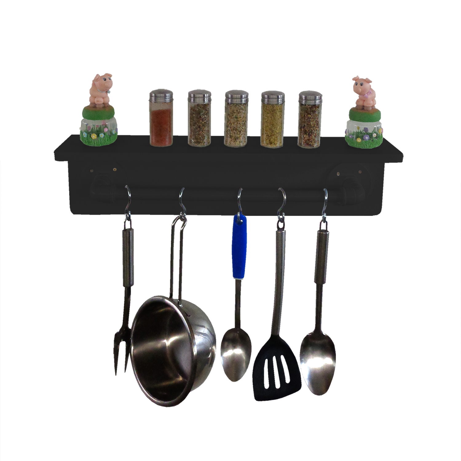 Prateleira para Temperos e Suporte Utensílios e Panelas Cozinha Estilo Industrial Preto Laca