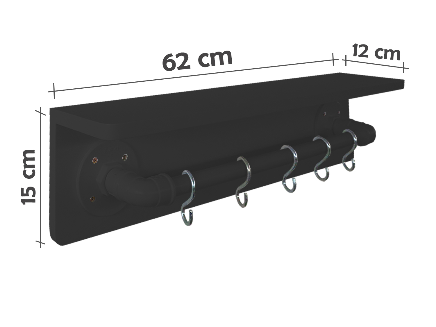 Prateleira para Temperos e Suporte Utensílios e Panelas Cozinha Estilo Industrial Preto Laca