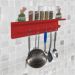 Prateleira para Temperos e Suporte Utensílios e Panelas Cozinha Estilo Industrial Vermelho Laca